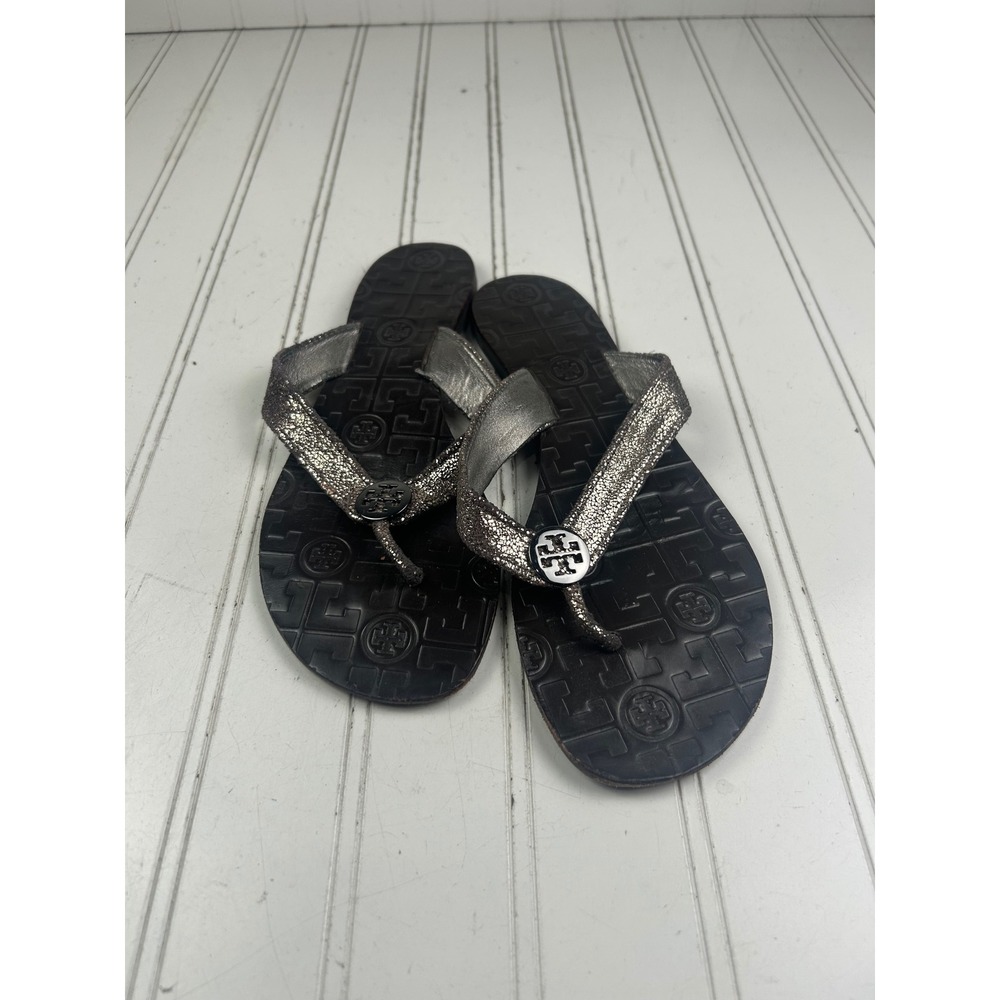 Tory Burch Vintage Y2K Metallic Logo Flip Flop Sandals Women's Size 8-8.5 - Picture 3 of 8